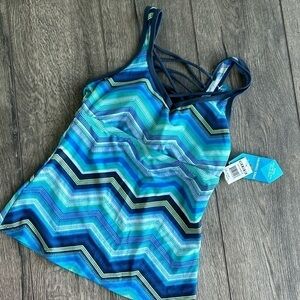 NWT Free Country swim size Medium blue & green tankini top